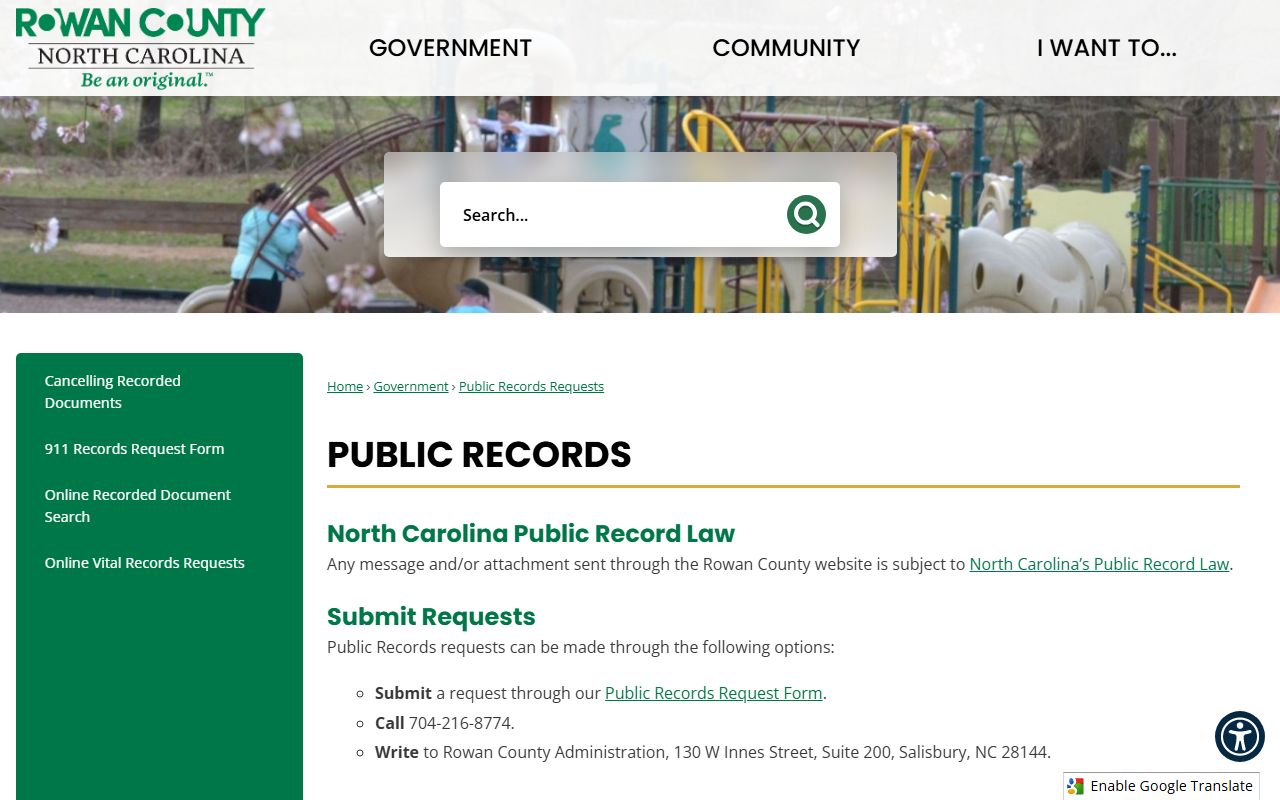 Rowan County public records request page